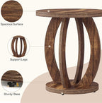 Tribesigns End Table, Round Side Table with Storage, Farmhouse Nightstand Bedside with Round Tabletop, Accent End Table for Living Room Bedroom Small Space, Wooden Accent Furniture (2, Dark Brown)