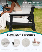 SERWALL Patio Furniture Set with 33” Fire Pit Table, HDPE Outdoor Sectional Sofa Set with Thickened Cushions, Black Frame with Khaki Cushions