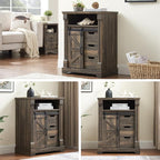 Bathroom Floor Cabinet, Farmhouse Storage Cabinet with Sliding Barn Door, Small Storage Cabinet with Drawer for Bathroom, Kitchen, Living Room, Rustic Style Cabinet (Dark Rustic Oak)