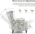Wingback Recliner Chair, Floral Fabric Pushback Recliner Chair, Upholstered Armchair Push Back Recliner, Rivet Trim Single Sofa Accent Chair with Wood Legs for Living Room, Bird