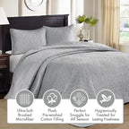 Madison Park Quebec King Size Quilt Bedding Set - Grey , Damask – 3 Piece Bedding Quilt Coverlets – Ultra Soft Microfiber Bed Quilts Quilted Coverlet