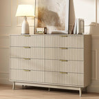 CARPETNAL Fluted 8 Drawer Dresser for Bedroom, 55" Wide Wooden Chest of Drawers with Rounded Corners, Gold Handles, Modern Storage Organizer for Bedroom, Hallway(Beige)