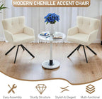 Fabric Dining Chair Modern Upholstered Swivel Dining Room Chairs Comfy Accent Armchair with Mid Back, Desk Arm Chair No Wheels for Kitchen/Living Room/Dining Room, White