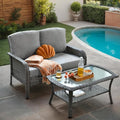 2 Pieces Wicker Patio Furniture Loveseat with Table - Outdoor Rattan Patio Bistro Set of 2,All-Weather PE Wicker Conversation Sofa High Back Deep Seating for Deck Porch Yard,Grey