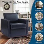 Pia Ricco Single Swivel Barrel Chair, Modern Accent Armchair in Easy-Clean PU Leather, Mid-Century Style for Living Room or Home Office, Navy