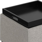 SIMPLIHOME Natasha 18 inch Wide Mid Century Square Mid Century Storage Ottoman with Tray in Cloud Grey Polyester Linen, Assembled, For the Living Room, Entryway and Family Room