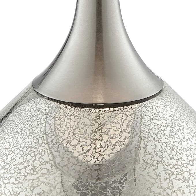 Possini Euro Design Swift Modern Table Lamp 32" Tall with USB Dimmer Round Riser Mercury Glass Chrome Neck Double Drum Shade for Bedroom Living Room House Bedside Nightstand Office Entryway Family