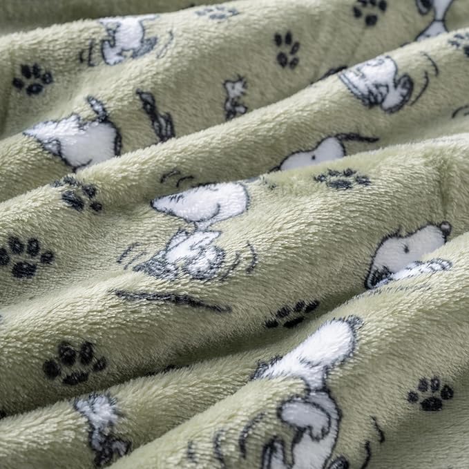 Berkshire Blanket Peanuts VelvetLoft Cute Character Snoopy Plush Throw Blanket,Peanuts Poses and Paws Loden,Throw 55 in x 70 in (Official Peanuts® Product)
