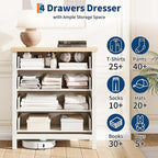 GarveeHome Fluted 4 Drawers Dresser for Bedroom, 35.4 in Tall Chest of Dressers for Closet, 4 Fluted Drawers with Metal Handle, Large Clothes Storage Cabinet for Bedroom, Nursery, Living Room, White