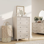 5 Drawer Dresser for Bedroom, Tall Modern Chest of Drawers, Beveled Profile Design, Wood Drawer Organizer for Bedroom, Living Room, Hallway and Entryway,Light Oak