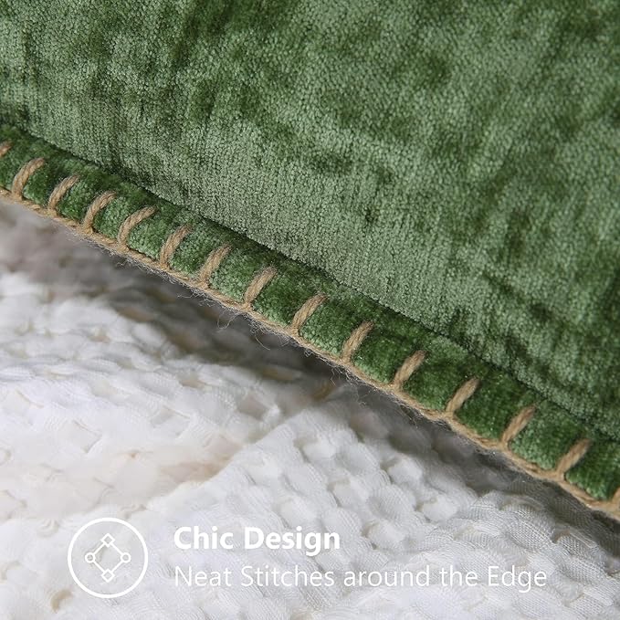 decorUhome Christmas Chenille Soft Throw Pillow Covers 12x20 Set of 2, Lumbar Velvet Farmhouse Neutral Decorative Euro Fall Pillow Covers with Stitched Edge for Couch Sofa Bed Home Decor, Forest Elf