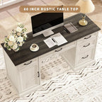CARPETNAL 58'' Farmhouse Executive Desk with Drawers, Home Office Desk with File Drawer and Storage Cabinet, Rustic Computer Desk for Working, Studying, Writing, White