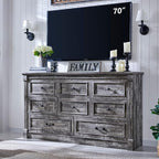 Farmhouse 8 Drawers Dresser for Bedroom, 61" Wide Large Dressers & Chests of Drawers w/Roman Column, Storage Dressers Organizer for Bedroom, Hallway, Living Room, Light Grey