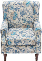 Pia Ricco Set of 2 Floral Accent Chairs, High Back Upholstered Armchairs with Retro Wingback Design, Nailhead Trim & Solid Wood Legs for Living Room Bedroom(Flower Blue)