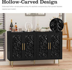 ARTPOWER 47.8" Accent Cabinet with 4 Doors, Vintage Hollow Carving Buffet Cabinet, Sideboards and Buffets with Storage, Credenza for Living Room, Kitchen, Dining Room, Entryway, Hallway, Black