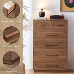 Walnut 6 Drawer Dresser for Bedroom, 44" Tall Dressers & Chest of Drawers w/Solid Wood Handle, Wood Mid Century Closet Organizers and Storage Cabinet for Bedroom, Living Room, Hallway, Walnut