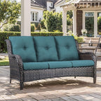 Outdoor Chair Cushion Set of 3, Waterproof Outdoor Seat Cushions 25x22 , Patio Chair Cushions for Outdoor Furniture, Couch Cushion Replacement, Include 3 Back & 3 Seat Cushions, Button/PeacockGreen
