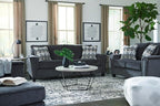 Signature Design by Ashley Abinger Chenille Contemporary Loveseat with 2 Accent Pillows, Dark Gray