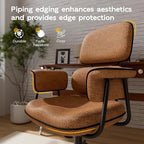 Fabric Office Chair with Granular Linen, Mid Back Vintage Desk Chair with Wheels and Wide Arms, Mid Century Modern Home Office Desk Chairs with Molded Cotton Seat Cushion, Adjustable Height, Brown