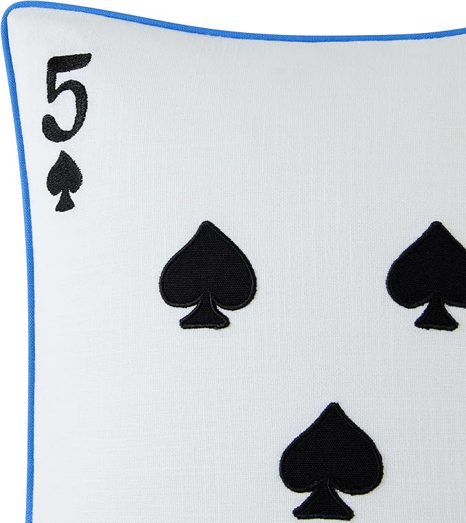 Kate Spade New York 5 of Spades Reversible Decorative Pillow, 14" x 20" Throw Pillow for Bed or Sofa, Cotton Cover, Black, White, Blue and Green, 14 x 20, Multi