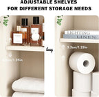 RUSTOWN Boho Rattan Wall Cabinet, Midcentury Bathroom Cabinet with Sliding Door, Adjustable Shelves, Over The Toilet Storage Cabinet (Vintage White)