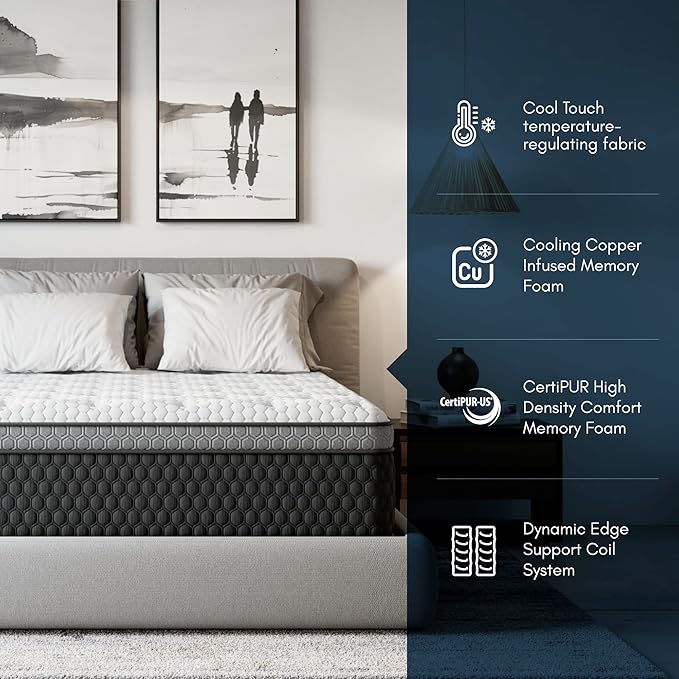 Diamond Mattress EquaLite Copper Cooled Hybrid Mattress, Twin Mattress 11-inch Firm, Greenguard Gold, CertiPUR-US Certified, Fiberglass-Free, Made in USA