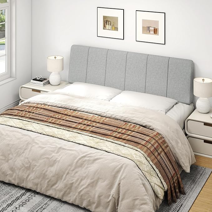 Queen Size Headboard Only-No Assembly, Upholstered Headboard Queen Size Linen Fabric Modern Style Headboards for Adjustable Bed Extra-Thick, Light Gray