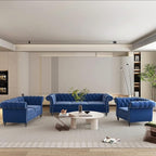 Chesterfield Loveseat Sofa, Modern Velvet Small Sofa Couch 2 Seater with Rolled Arms and Nailhead, Mid Century Modern Loveseat Couch for Small Spaces Living Room Bedroom Apartment, Blue