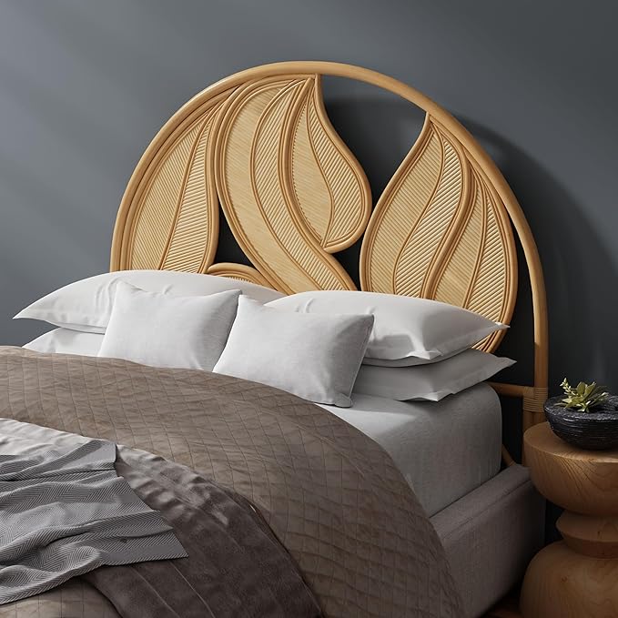 Kouboo Palm Springs Rattan Headboard for Twin Size Beds Natural Boho Style with Intricate Palm Leaf Pattern and Arch Perfect for Coastal Beach Bedroom Made from Rattan 42 in Wide from