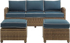 Crosley Furniture Bradenton 3-Piece Outdoor Sofa Patio Furniture Set, Wicker Conversation Sets for Porch, Brown with Navy Cushions
