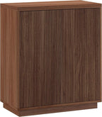 Henn&Hart 28" Fluted Wooden Accent Cabinet, Modern Ribbed Sideboard Buffet Cabinet with 2 Doors and an Adjustable Shelf for Living Room, Dining Room, Bedroom or Entryway, Satin Walnut
