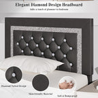 BarnFurin Twin Bed Frame with Diamond Tufted Headboard, Faux Leather Upholstered Bed with Wooden Slats Support, No Box Spring Needed, Mattress Foundation, Easy Assembly, Grey