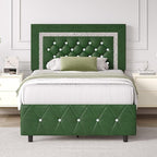 BarnFurin Twin Bed Frames with Headboard, Upholstered Bed with Diamond Tufted Design, Modern Platform Bed with Wooden Slats Support, No Box Spring Required, Easy Assembly, Green