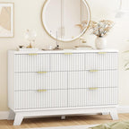 Fluted Dresser for Bedroom with 7 Drawers, 48" Wide Modern Chest of Drawers with Metal Handle, Wooden Dresser TV Stand, Wood Closet Clothes Storage Organizer for Living Room, Hallway, White