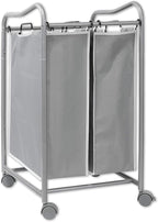 Simple Houseware 2-Bag Heavy Duty Rolling Laundry Sorter Cart, Silver – 2 Section Removable Bags and Lockable Wheels for Laundry Room Organization