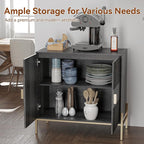 Fluted Sideboard Buffet Cabinet, Modern Credenza with Metal Gold Legs, Wood Accent Sideboard with Storage for Living Room, Dining Room, Kitchen, Entryway(Darkgrey)