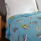 Berkshire Blanket Peanuts® VelvetLoft® Cute Character Snoopy Plush Blanket,Peanuts Large Masked Marvel Toss Happy Blue,Twin 60 in x 90 in (Official Peanuts® Product)