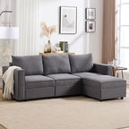 90 Inches Cloud Modular Sectional Sofa, L Shaped Linen Couch with Reversible Chaise, 3 Seater Convertible Comfortable Sofa Couch for Living Room/Apartment, Grey