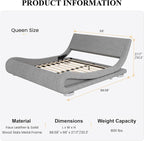 SHA CERLIN Queen Size Upholstered Bed Frame, Deluxe Low Profile Sleigh Bed with Linen Ergonomics Headboard, No Box Spring Needed & Easy Assembly, Grey