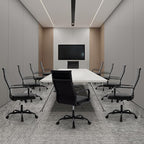 Conference Room Chairs, Ergonomic Executive Office Chair, Ribbed Leather Desk Chair with Lumbar Support, Adjustable Height Mid-Back Swivel Chair with Padded Seat