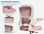 TRALT Ergonomic Office Chair - Desk Chair with Adjustable Lumbar Support Computer Chair - Mesh Comfy Chair with Flip-up Armrests - Gaming Chairs for Adults Home Office (Leather, Pink)