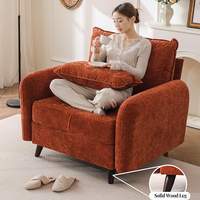 Oversized Accent Chair with Ottoman,All Seats Storage,Comfy Armchair,24.5'' Deep Seat,Upholstered Living Room Chairs,Reading Chair,Lounge Chair for Bedroom,Office,Chenille,Orange