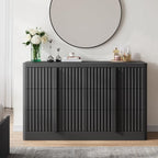 Fluted Dresser for Bedroom, 47" Wide 6 Drawer Dresser, Modern Chest of Drawers with Solid Wood Handle, Curved Profile Design, Wood Dressers Storage Organizer, Living Room, Hallway, Black