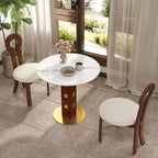 Sintered Stone Office Table and Chair Set - 33.5" Round Table for Small Offices (Red Leg and White Top, 1 Table and 2 Chairs)