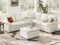 LINSY HOME Modular Sectional Couch Set, 99.7" V Shaped Cloud Sofa with Versatile Console, Chenille 5 Seater Sofa Set for Living Room, Apartment, Office, Beige