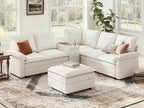 LINSY HOME Modular Sectional Couch Set, 99.7" V Shaped Cloud Sofa with Versatile Console, Chenille 5 Seater Sofa Set for Living Room, Apartment, Office, Beige