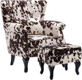 chairus Mid-Century Modern Accent Chair with Ottoman, Comfy Velvet Single Sofa Chair Button Tufted Wingback Armchair with Pillow for Living Room/Bedroom/Club - Cow