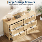 GarveeHome Fluted 6 Drawer Dresser for Bedroom, 47.4 in Wide Mid Century Modern Chest of Drawers, Wooden Fluted Dresser Chest with Clothes Storage Cabinet, Drawer Organizer for Living Room, Natural