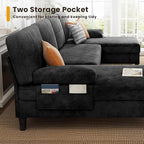 KKL Sectional Sofa Couch for Living Room, U Shaped Couch with Storage, Home Sofas with Chaise, Modern Comfy Couches for Apartment, Living Room Furniture, Chenille (Black, U Shape)
