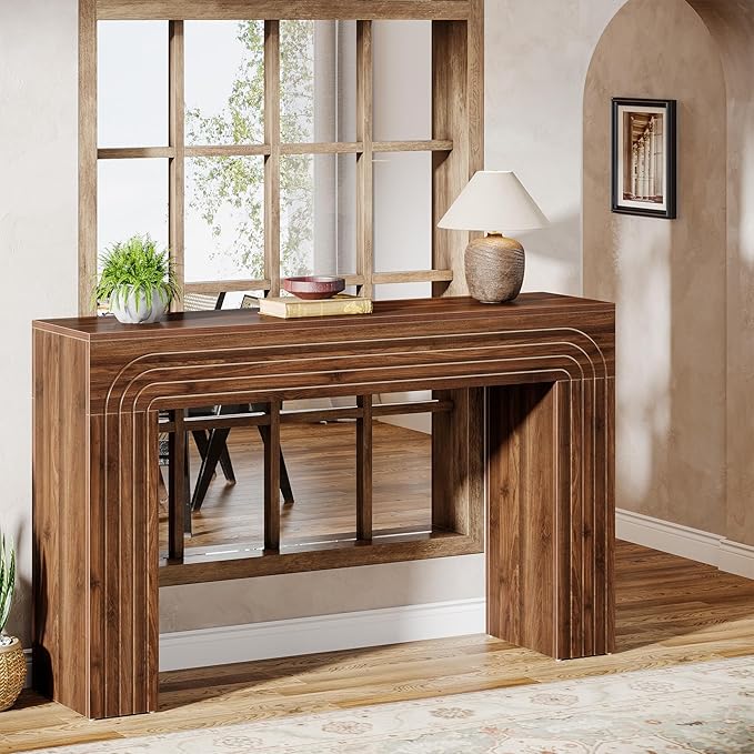 Tribesigns Farmhouse Console Table, 55-Inch Entryway Table with Heavy Duty Legs, Long Narrow Sofa Table Behind Couch, Wooden Accent Furniture for Hallway, Living Room, Entrance, Foyer (Walnut Brown)